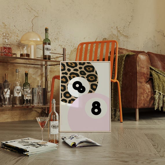 Leopard And Pink 8 Ball Print Bold Modern Billiards Wall Art