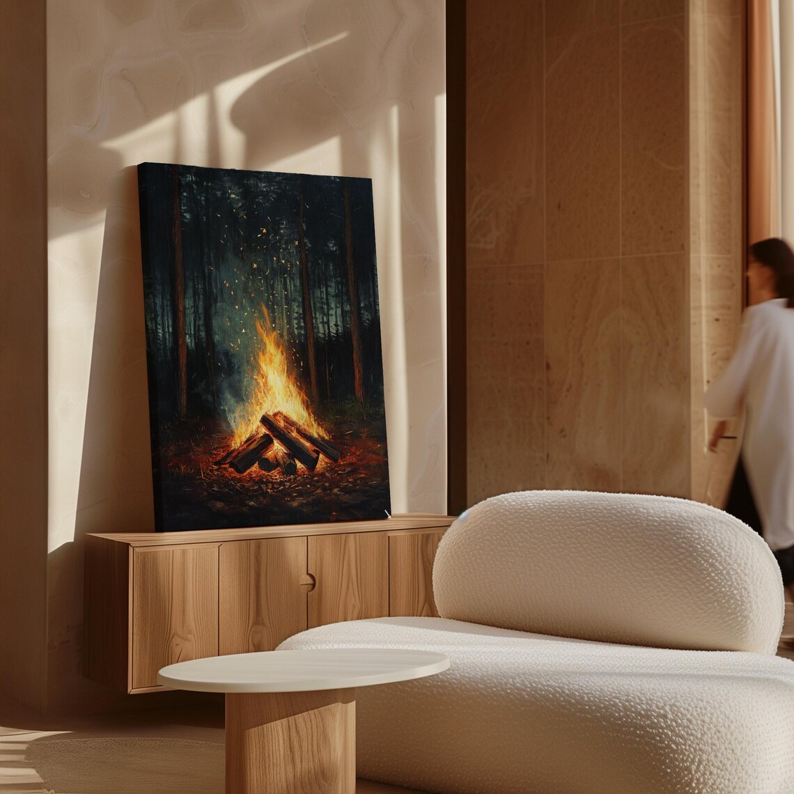 Enchanting Forest Campfire, Cozy Rustic Night Scene - Image 6