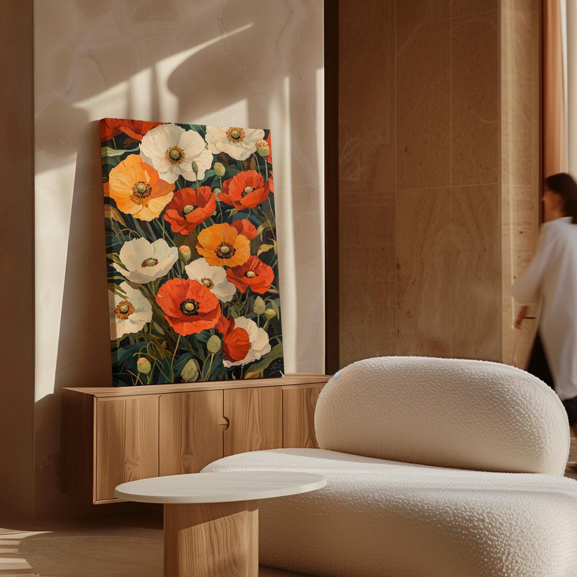 Vibrant Poppies Textured Floral Painting Red White Orange Poster - Image 6