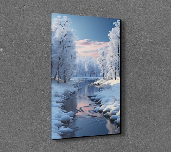 Snowy Trees And River Winter Art Print