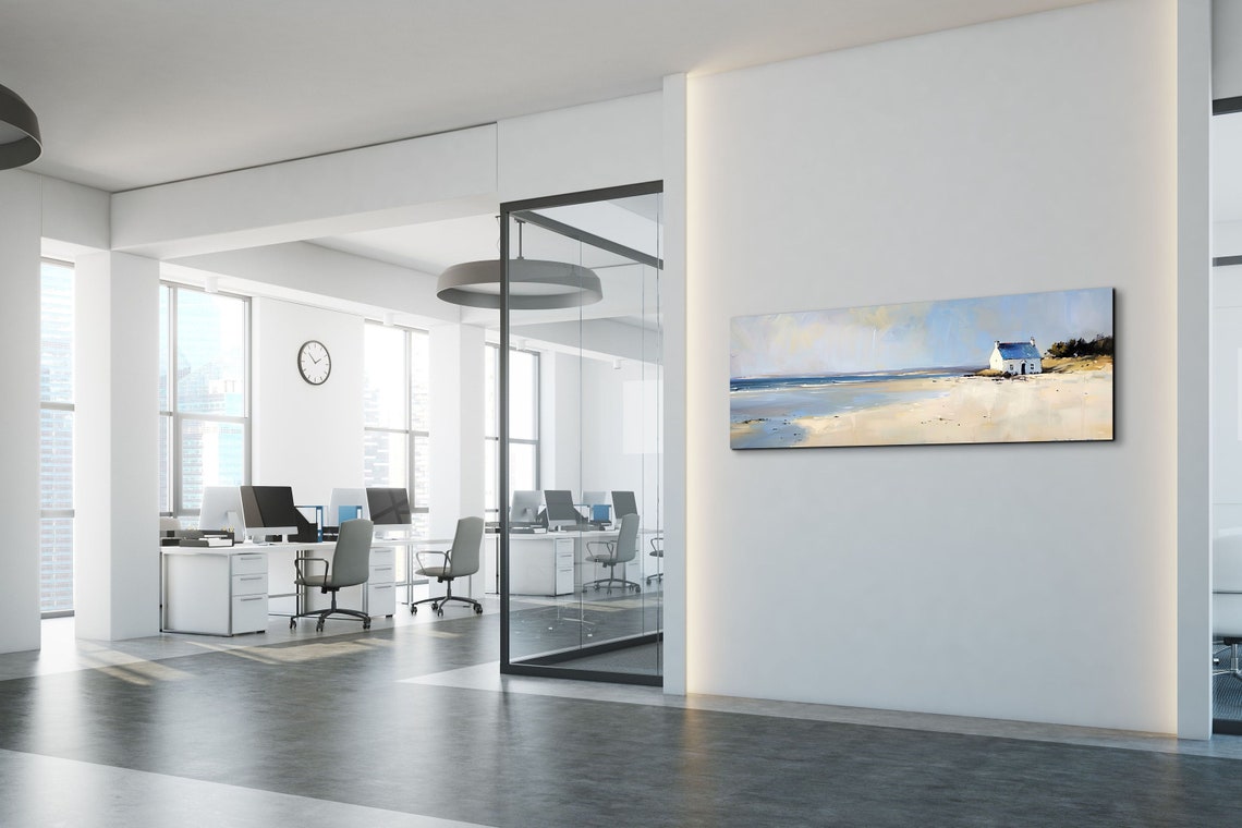 Whitewashed Cottage on Quiet Beach Ocean Oil Painting Wall Poster - Image 4