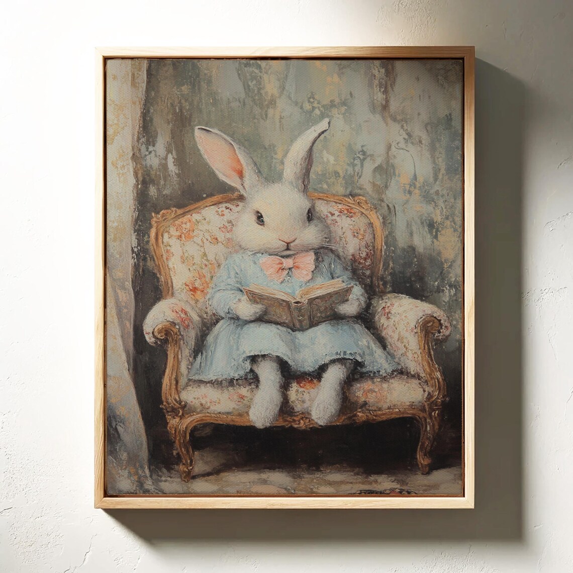 Charming Bunny Reading Book In Vintage Floral Armchair Poster - Image 5