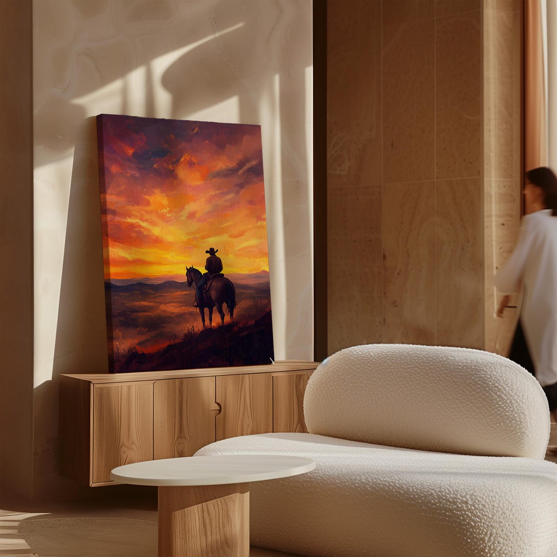 Cowboy At Sunset Art Western Landscape Poster Rustic Wall Decor Vibrant Sky And Horizon Scene - Image 3