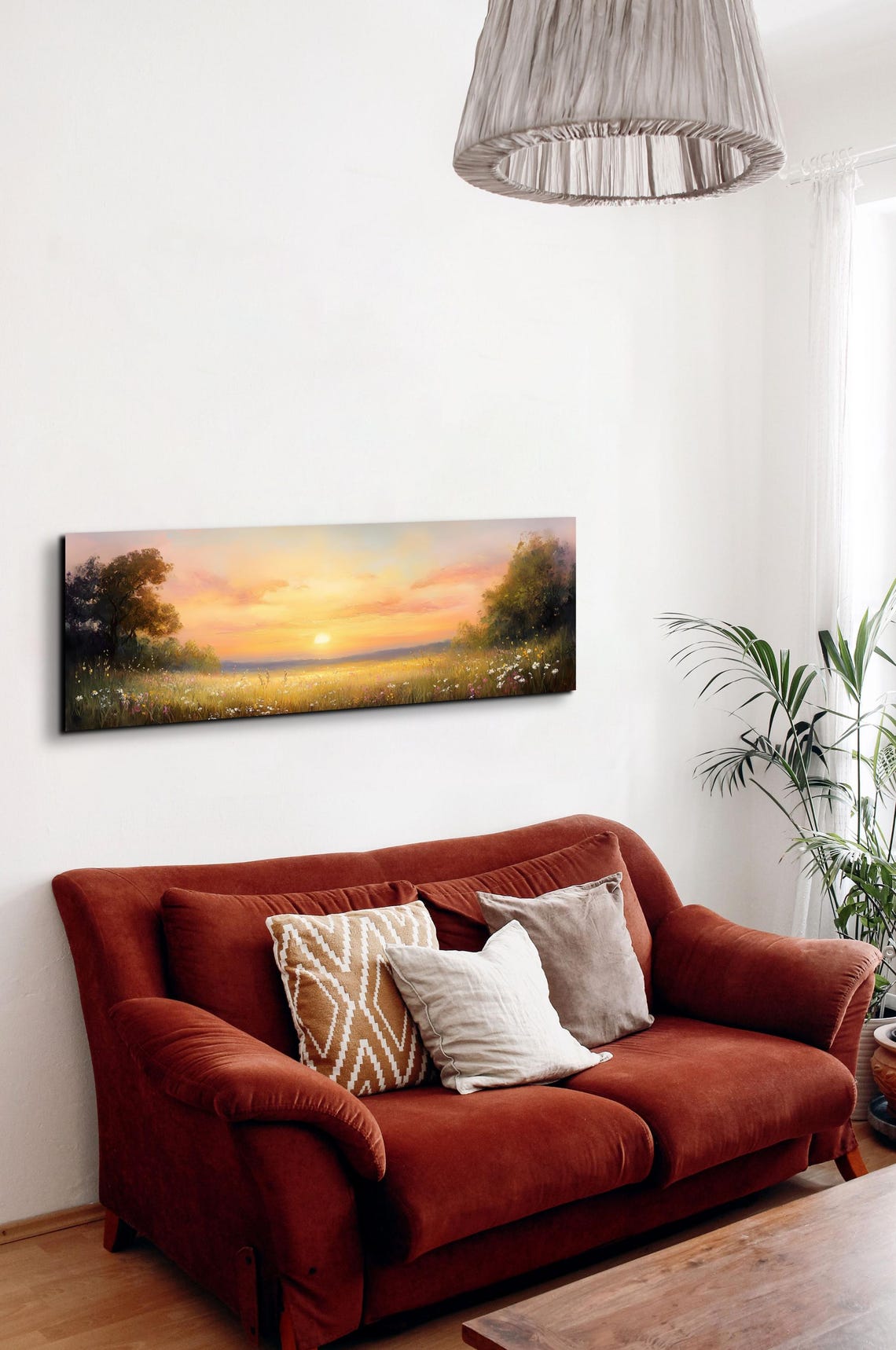 Wildflower Meadow at Golden Sunset Oil Painting Panoramic Poster - Image 7