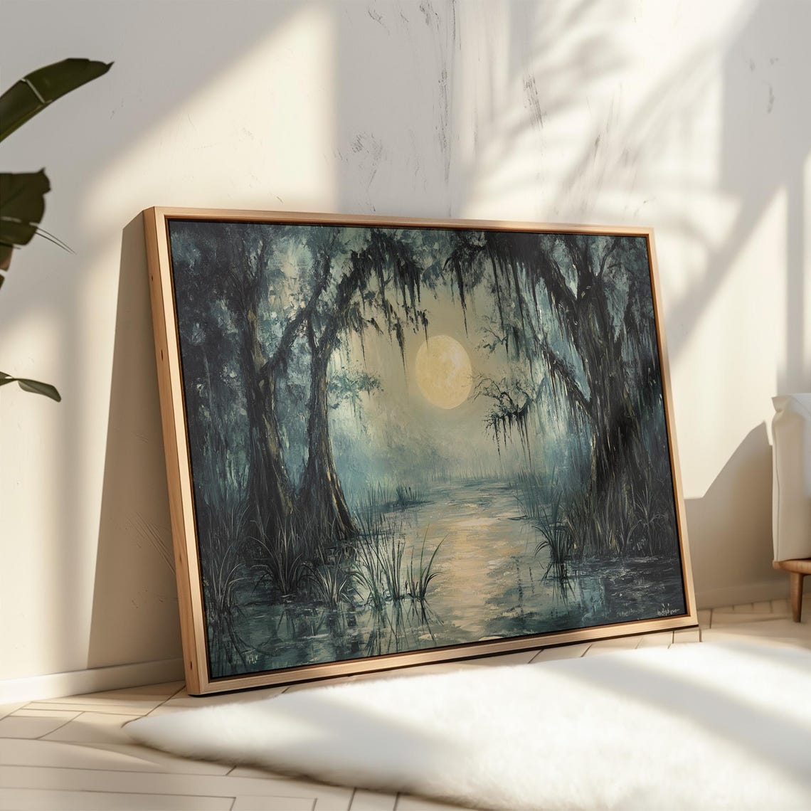 Full Moon Over Misty Cypress Swamp With Spanish Moss Water Poster - Image 4