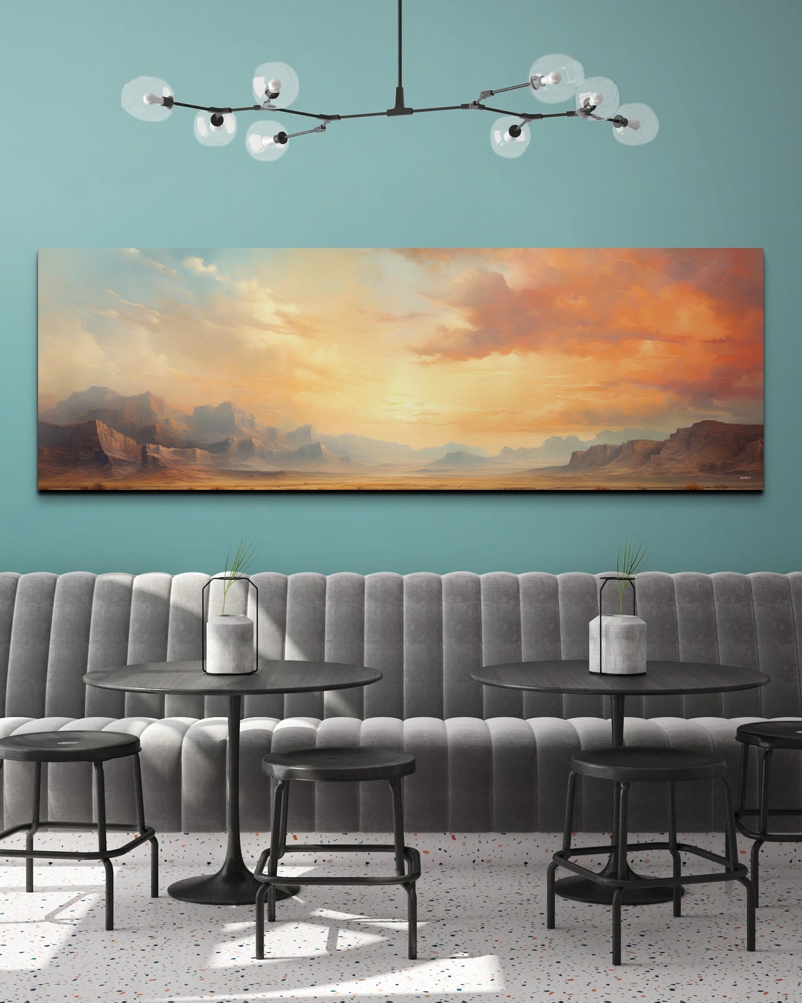 Panoramic Desert Mesas At Sunset Dramatic Cloudscape Art Poster