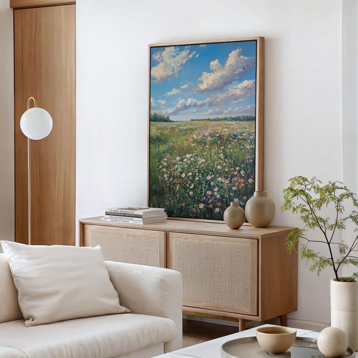 Summer Wildflower Field With Billowing Clouds Blue Sky Scenic Poster - Image 6