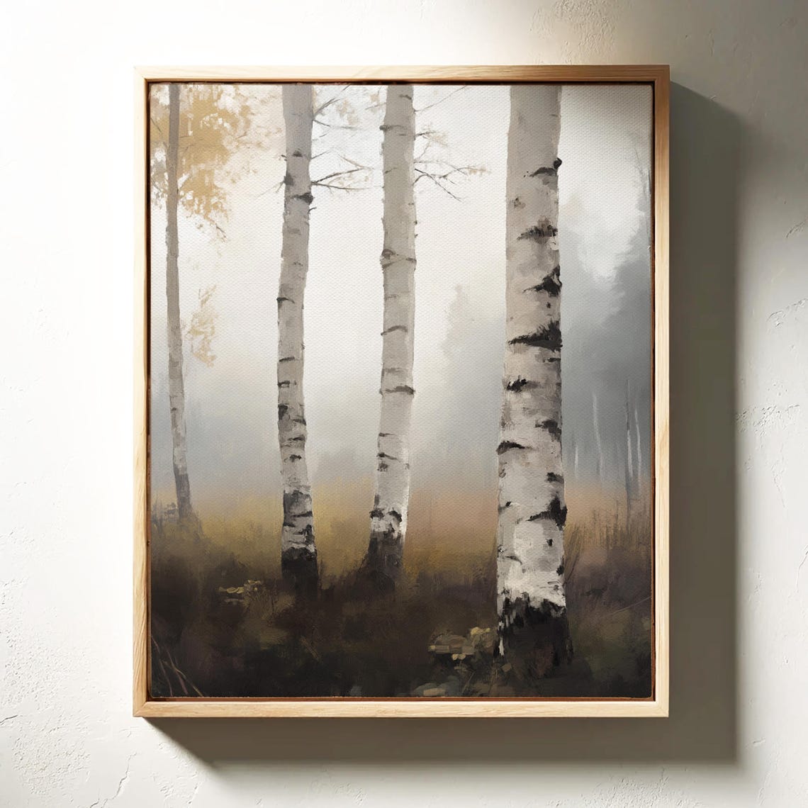 Misty Birch Forest Autumn Morning Calm Neutral Tones Wall Art - Image 4