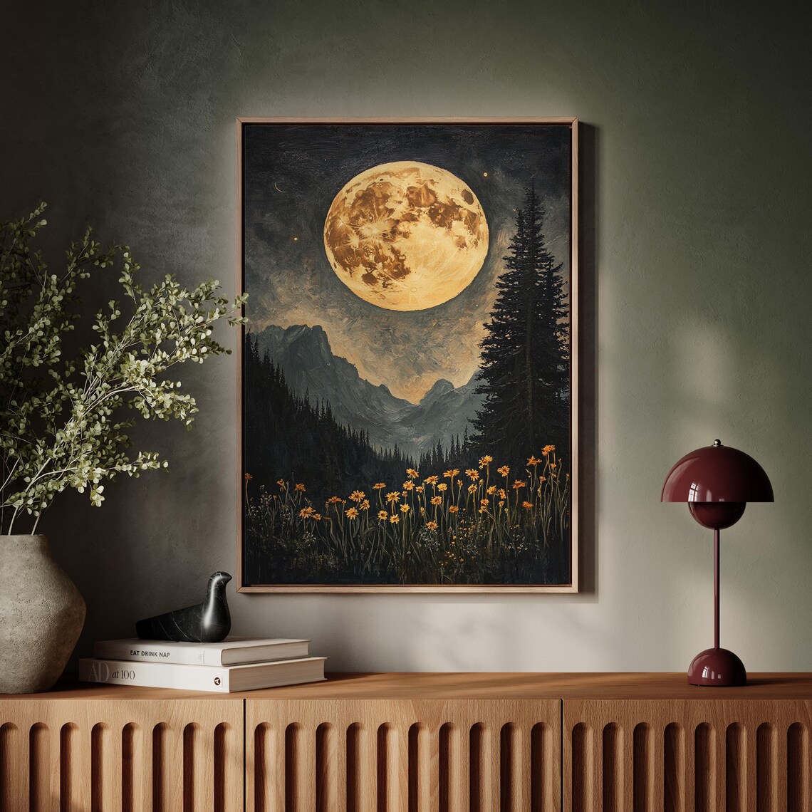Moonlit Mountain Art Print, Forest Night Sky Scene - Image 7