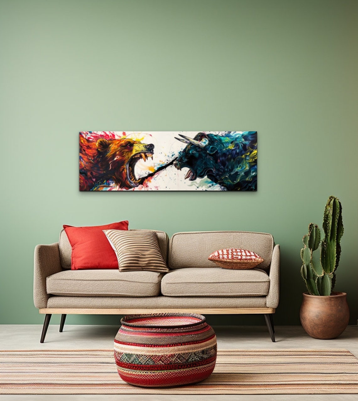 Roaring Bull And Bear Face Off Abstract Stock Market Splash Art Poster - Image 7