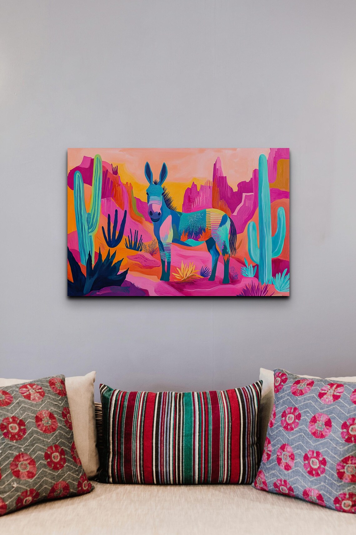 Colorful Desert Donkey Cactus Sunset Whimsical Animal Art Poster - Image 5