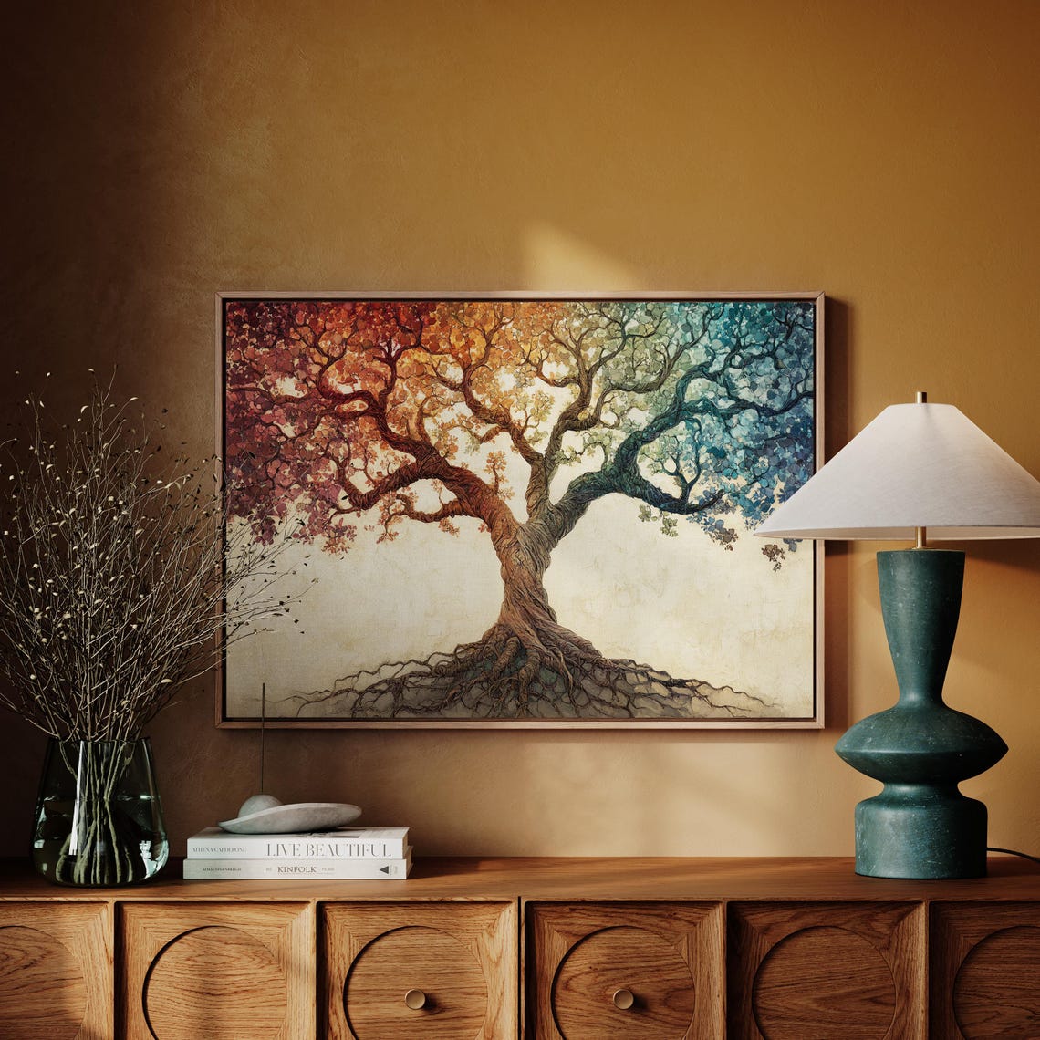 Tree of Life Rainbow Gradient Foliage Exposed Roots Framed Art Poster - Image 2