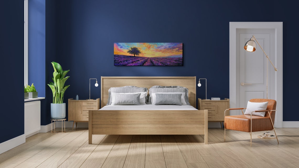 Golden Sunset Lavender Fields Blazing Sky Oil Painting Wall Poster - Image 6
