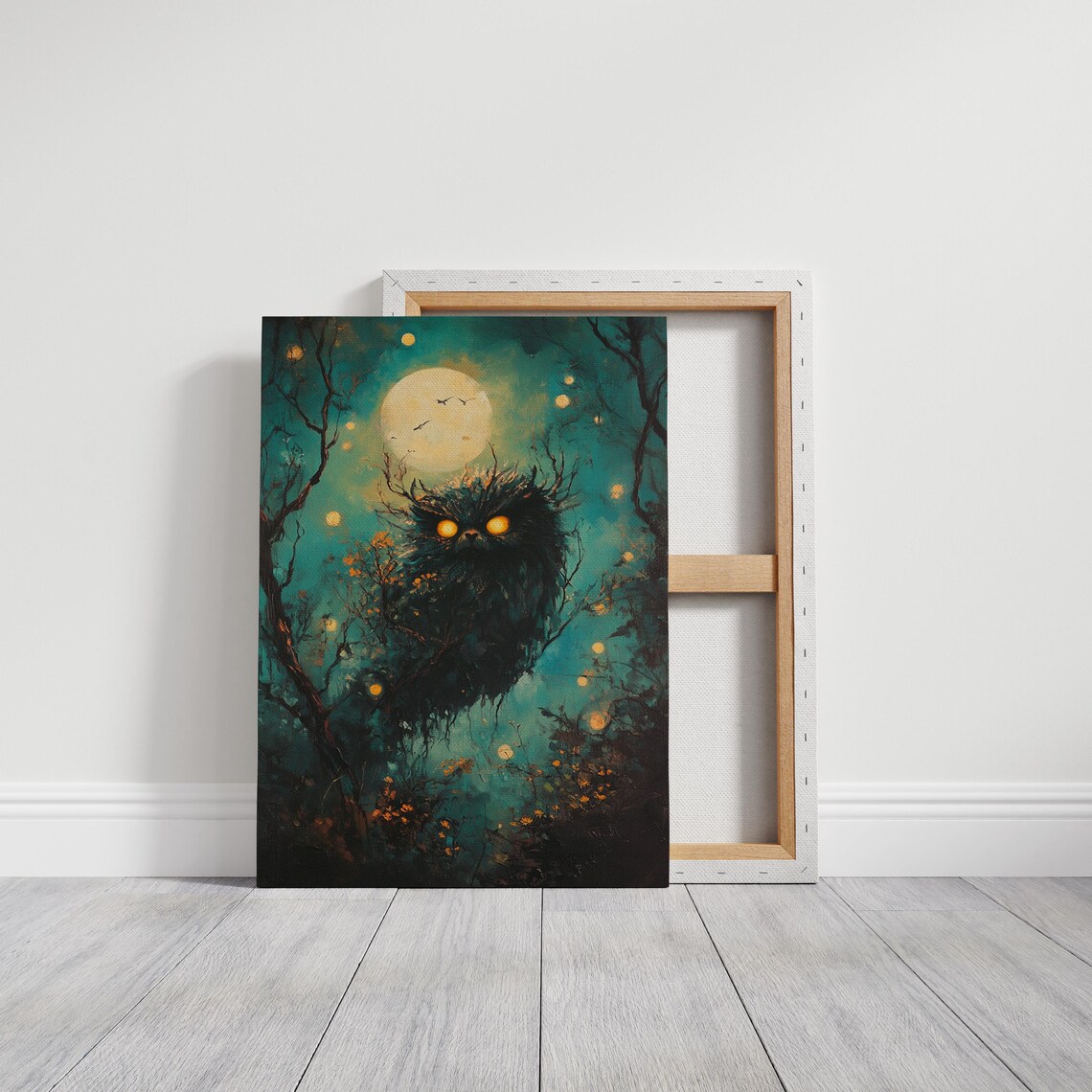 Spooky Moonlit Forest Owl Mystical Night Glowing Eyes Halloween Poster - Image 3