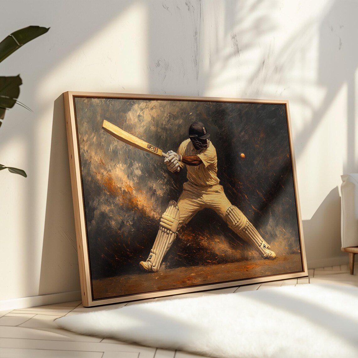 Cricket Batsman Action Shot Dramatic Vintage Sports Art Poster
