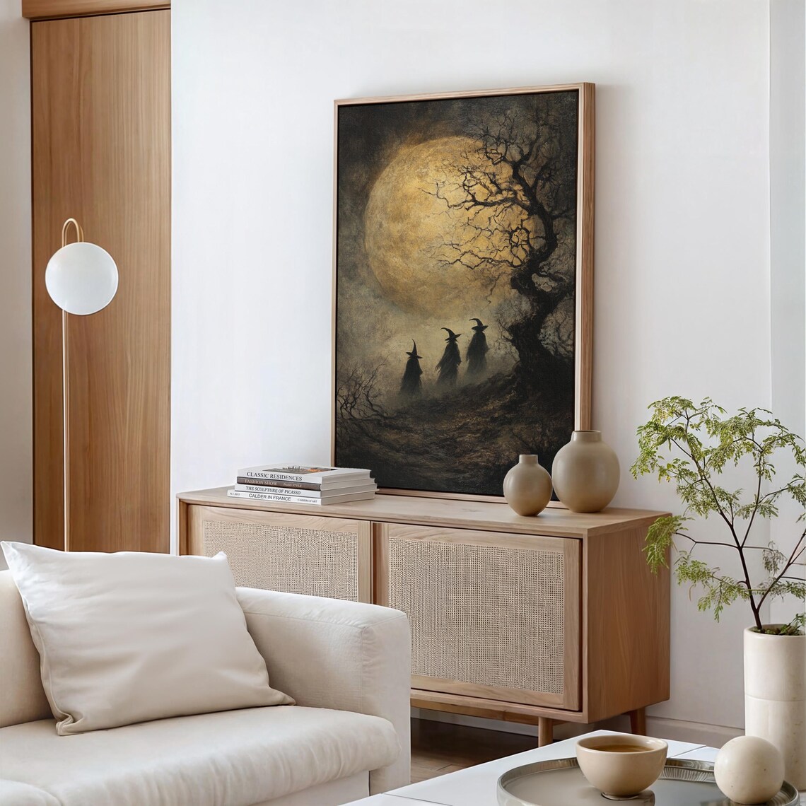 Witches Under A Golden Full Moon, Gothic Forest Scene - Image 6