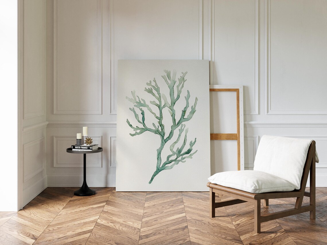 Watercolor Green Coral, Ocean-Inspired Coastal Decor - Image 4
