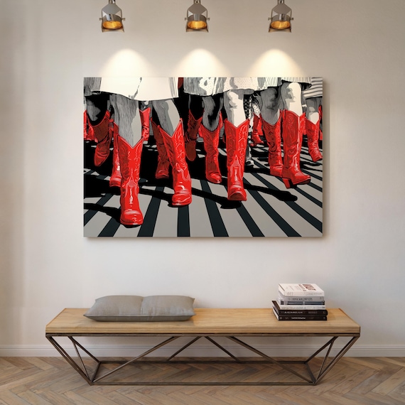 Row of Red Cowboy Boots Bold Black and White Pop Art Wall Poster