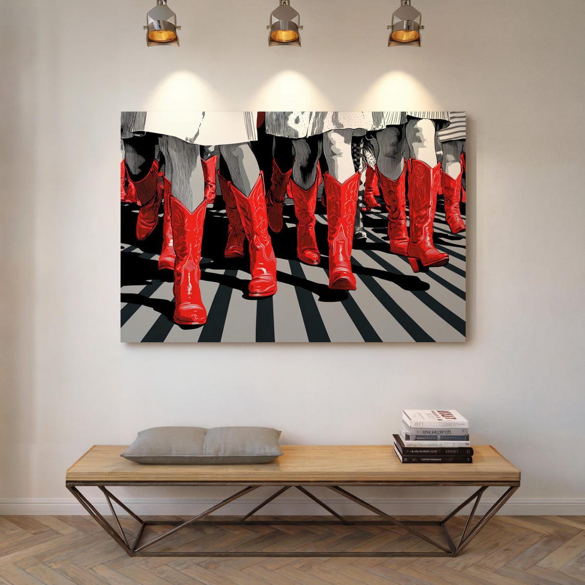 Row of Red Cowboy Boots Bold Black and White Pop Art Wall Poster