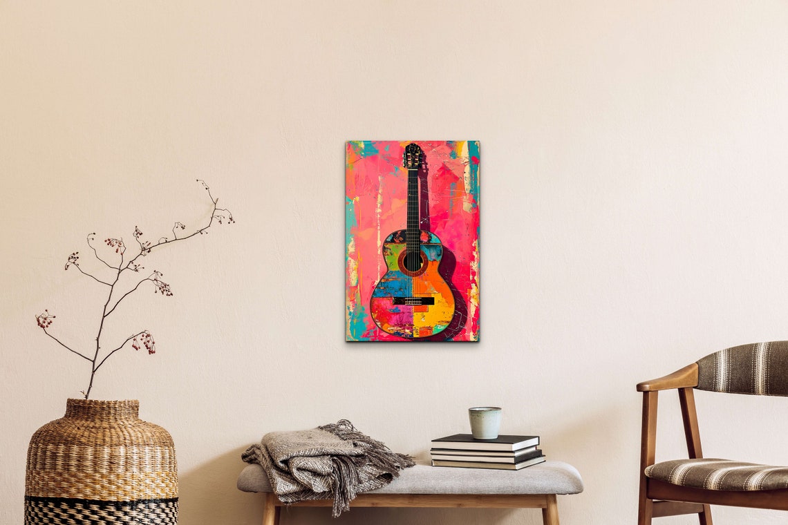 Pop Art Acoustic Guitar Colorful Patchwork Music Decor Wall Art - Image 6