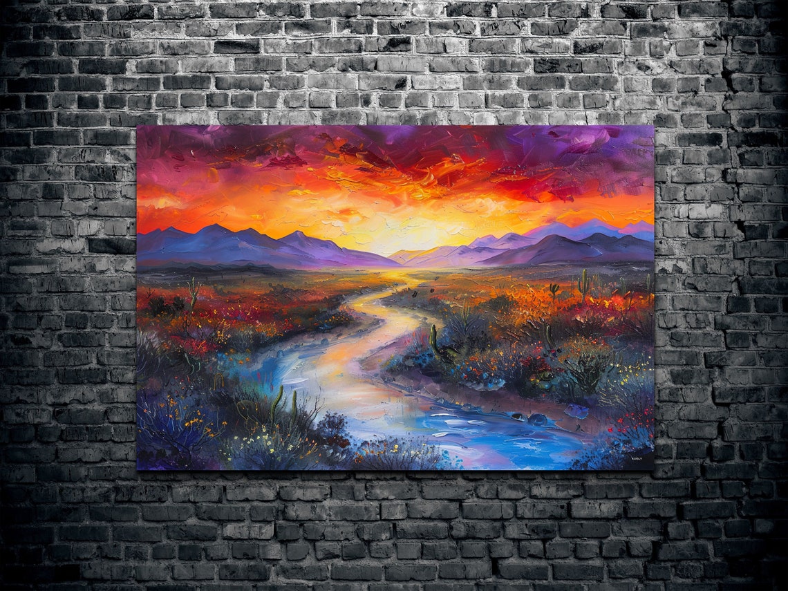 River Running Through a Desert Plain Under a Dramatic Sunset Poster - Image 2