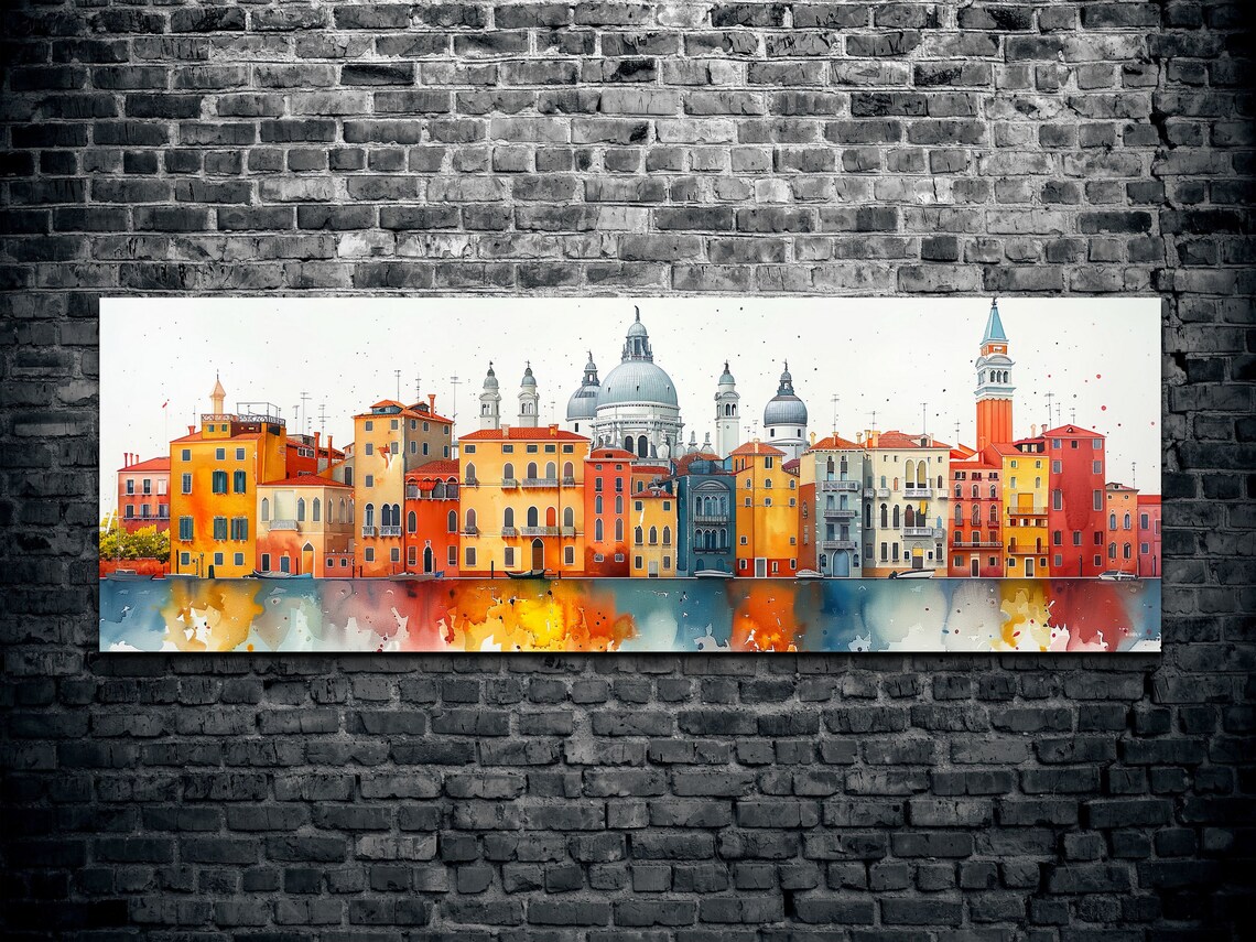 Colorful Venice Italy Grand Canal Watercolor Skyline Panoramic Print - Image 2