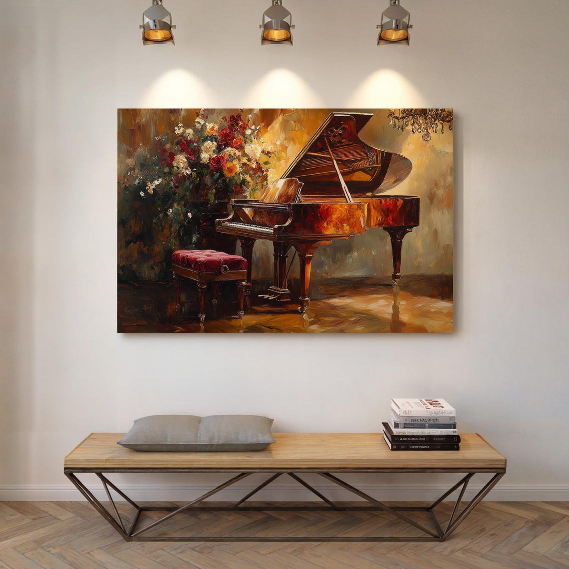 Vintage Grand Piano With Roses Romantic Warm Golden Oil Poster - Image 4