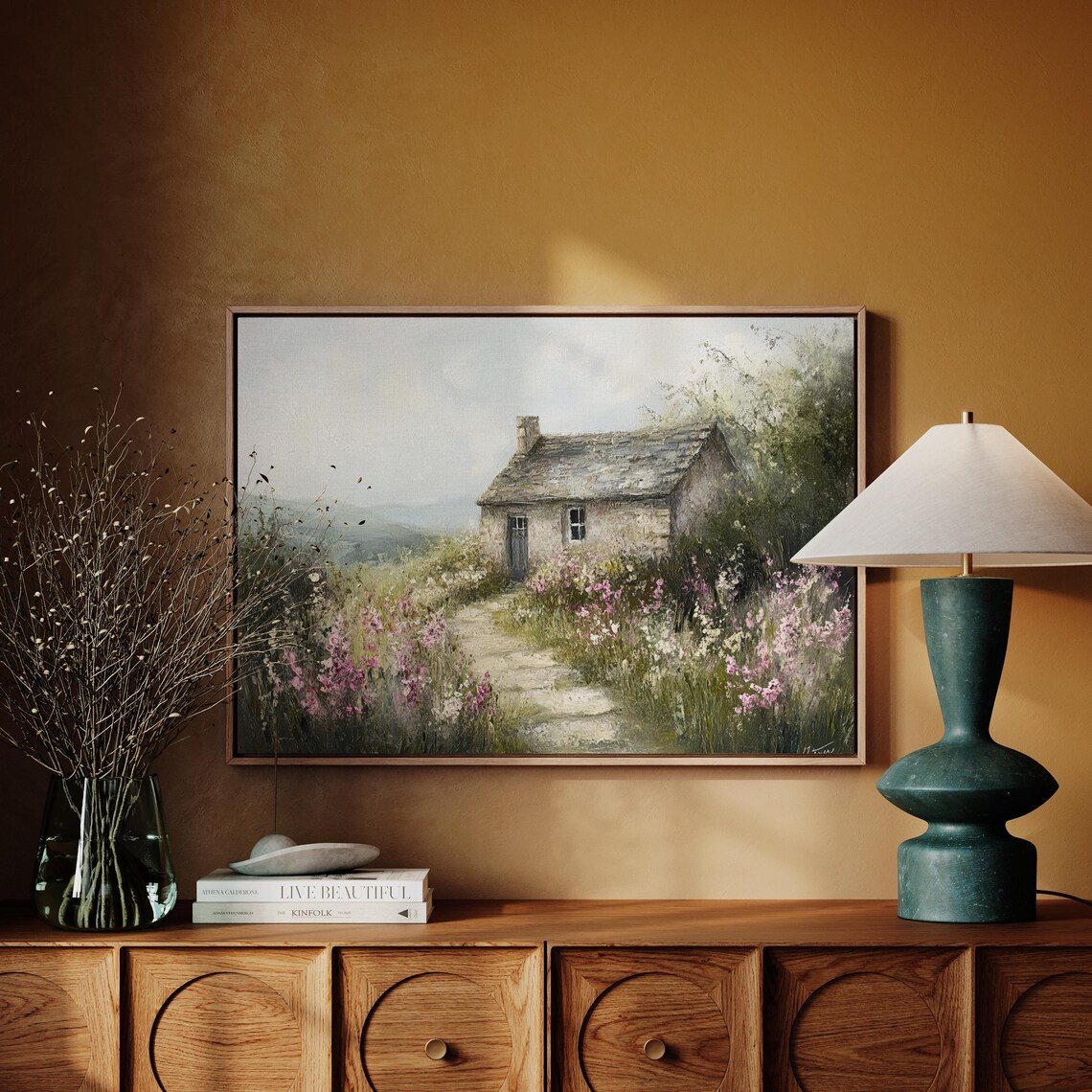 Rustic Cottage Art Print, Stone House With Wildflower Path - Image 4