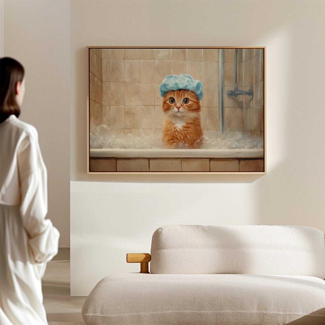 Adorable Orange Kitten Bathtub Bubbles Shower Cap Funny Cat Poster - Image 3