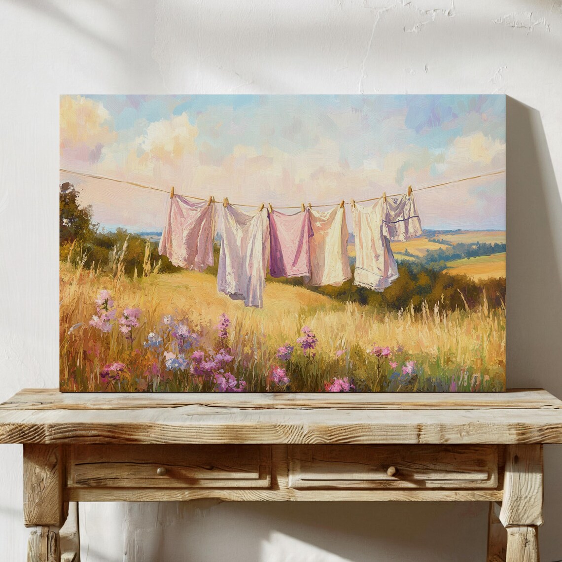 Vintage Clothesline Art, Rustic Farmhouse Landscape - Image 2