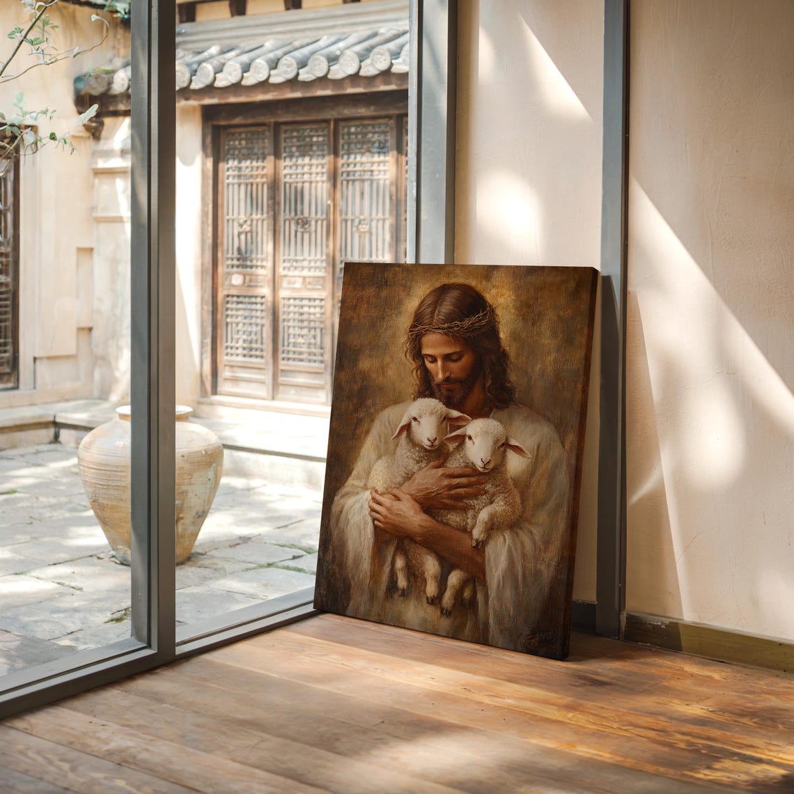 Jesus Good Shepherd Holding Two White Lambs Heartfelt Poster - Image 4