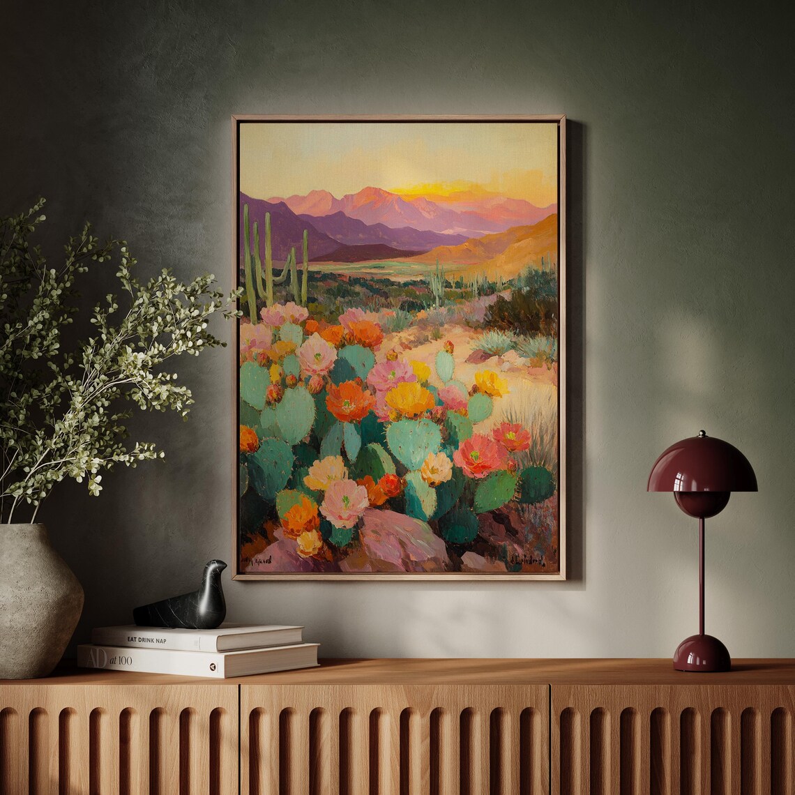 Vibrant Desert Cactus Flower Art Southwest Landscape Sunset Poster - Image 5