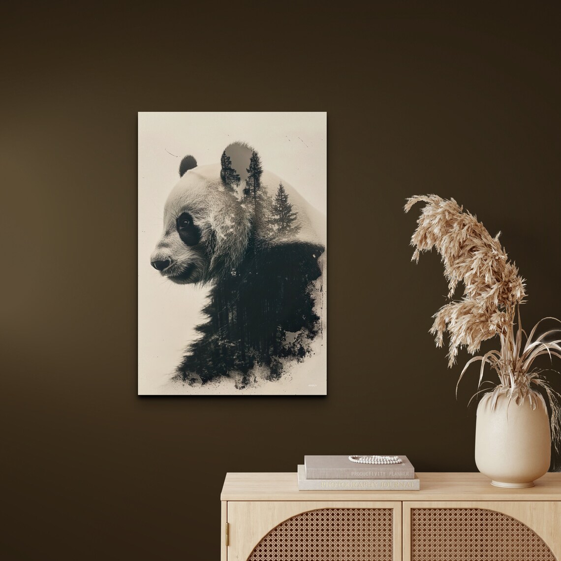 Double Exposure Panda, Forest Trees Nature Art Print - Image 5