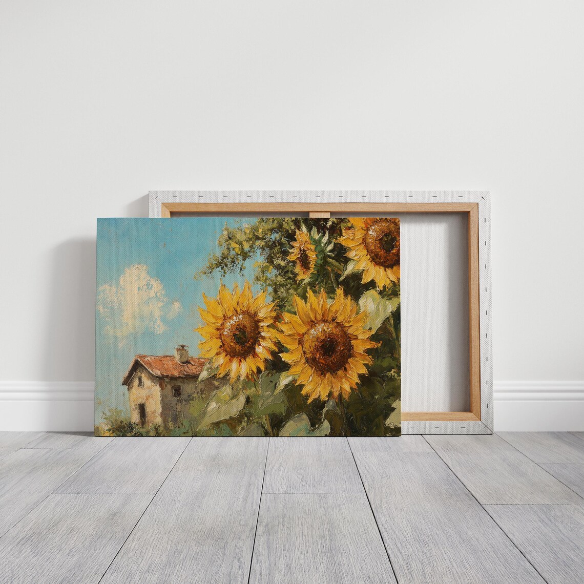 Giant Sunflowers with Rustic Farmhouse Bright Summer Oil Painting Poster - Image 3