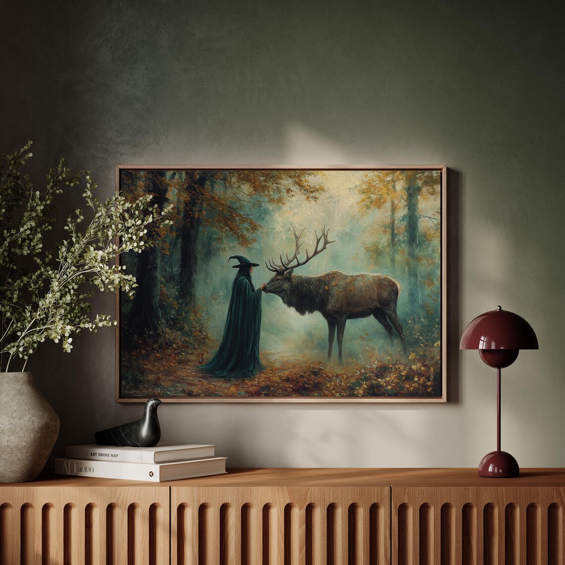Witch Stag Foggy Autumn Forest Wiccan Woodland Mystical Fantasy Poster - Image 3