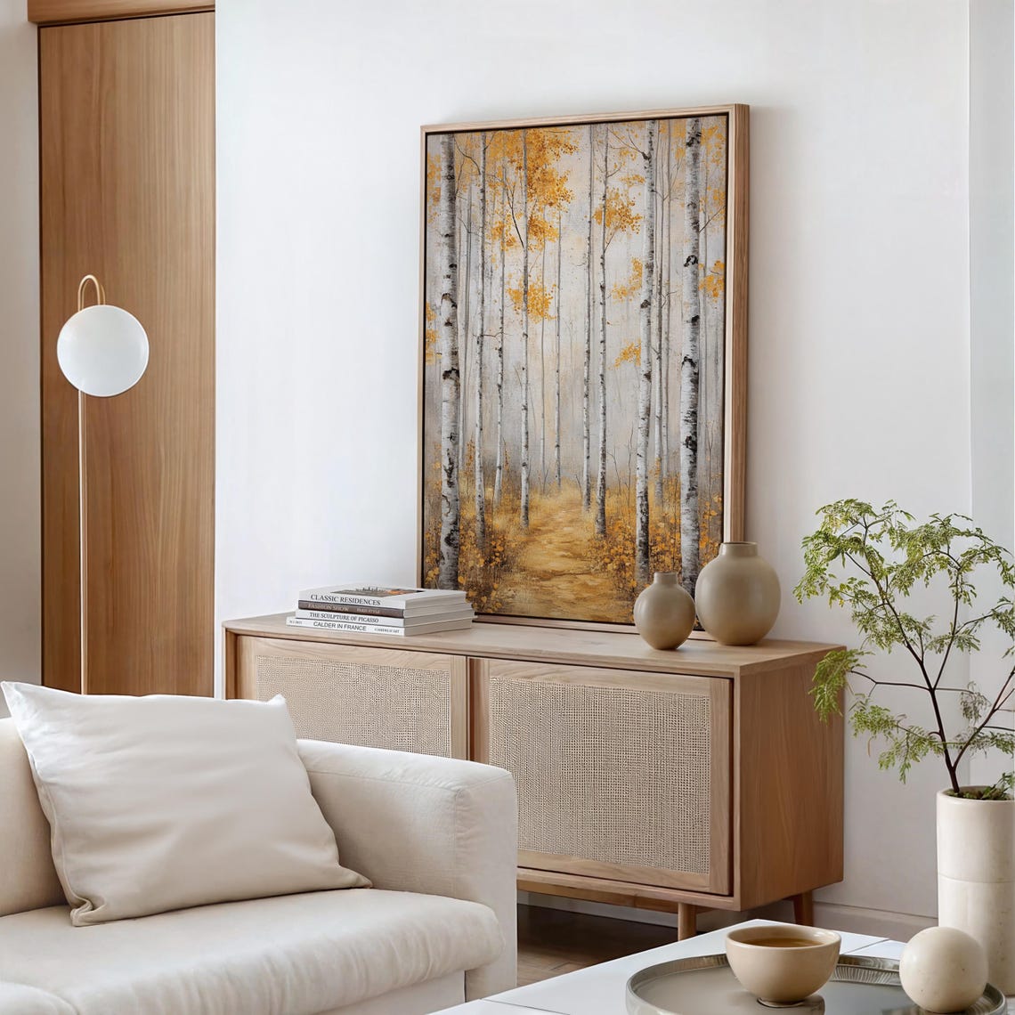 Golden Autumn Birch Forest Path Fall Landscape Painting Poster - Image 6