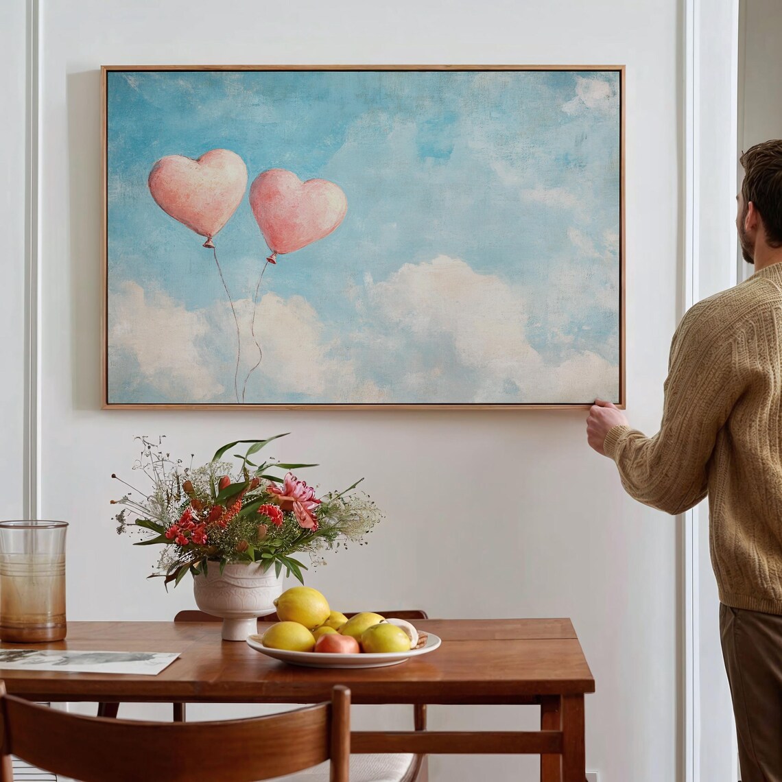 Romantic Heart Balloons In The Sky Art Print - Image 6
