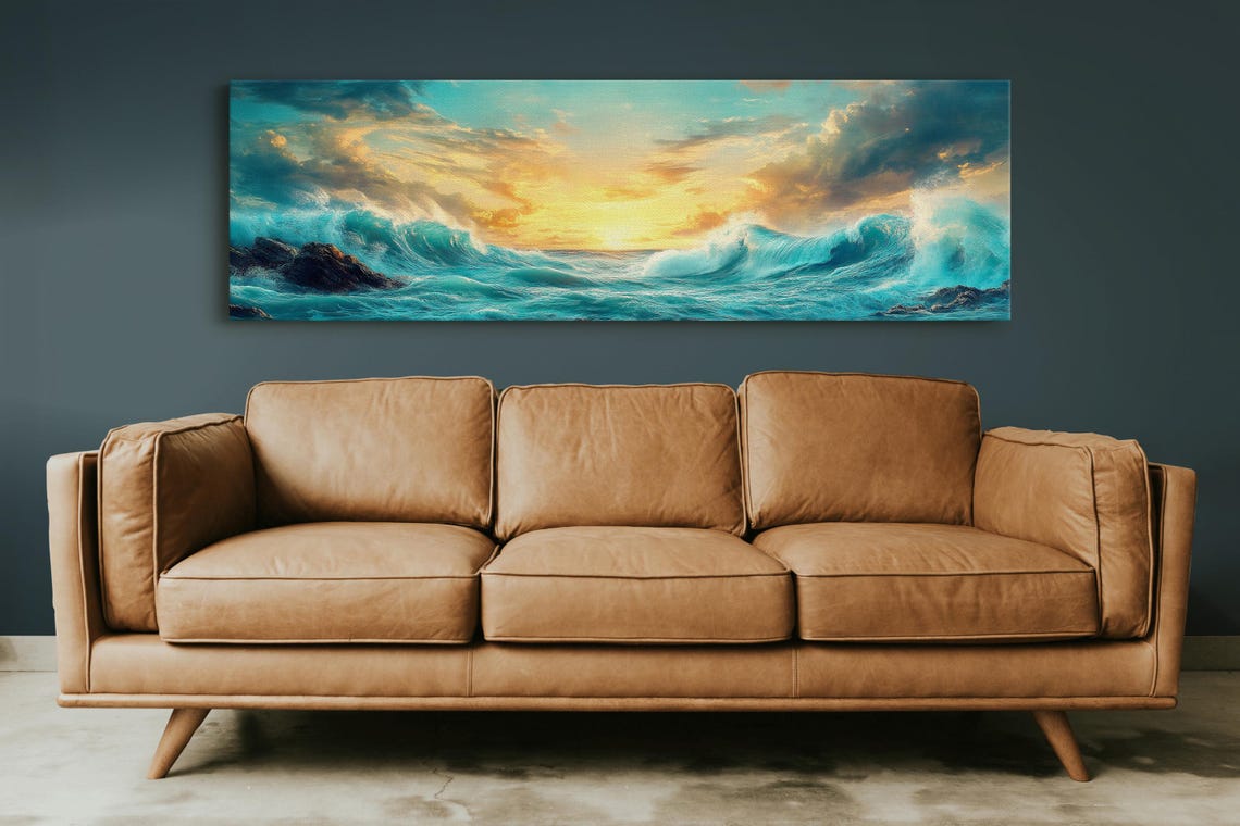 Ocean Wave Golden Sunset Seascape Panoramic Coastal Beach Poster - Image 2