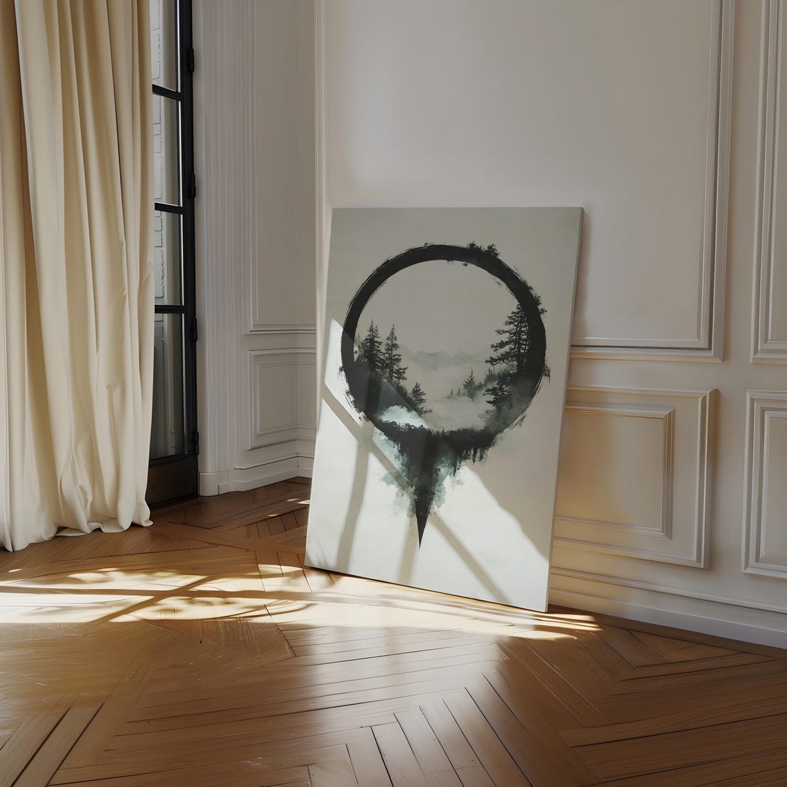 Enso Circle Misty Pine Forest Japanese Ink Wash Zen Wall Poster - Image 4