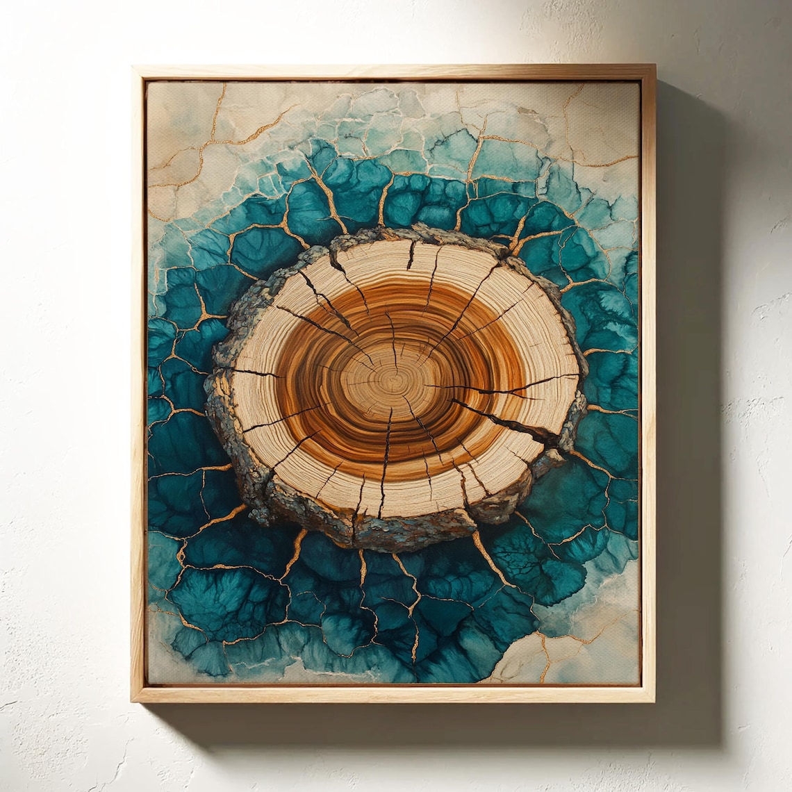 Tree Ring Resin Art Teal And Gold Cracked Wood Nature Wall Poster - Image 3
