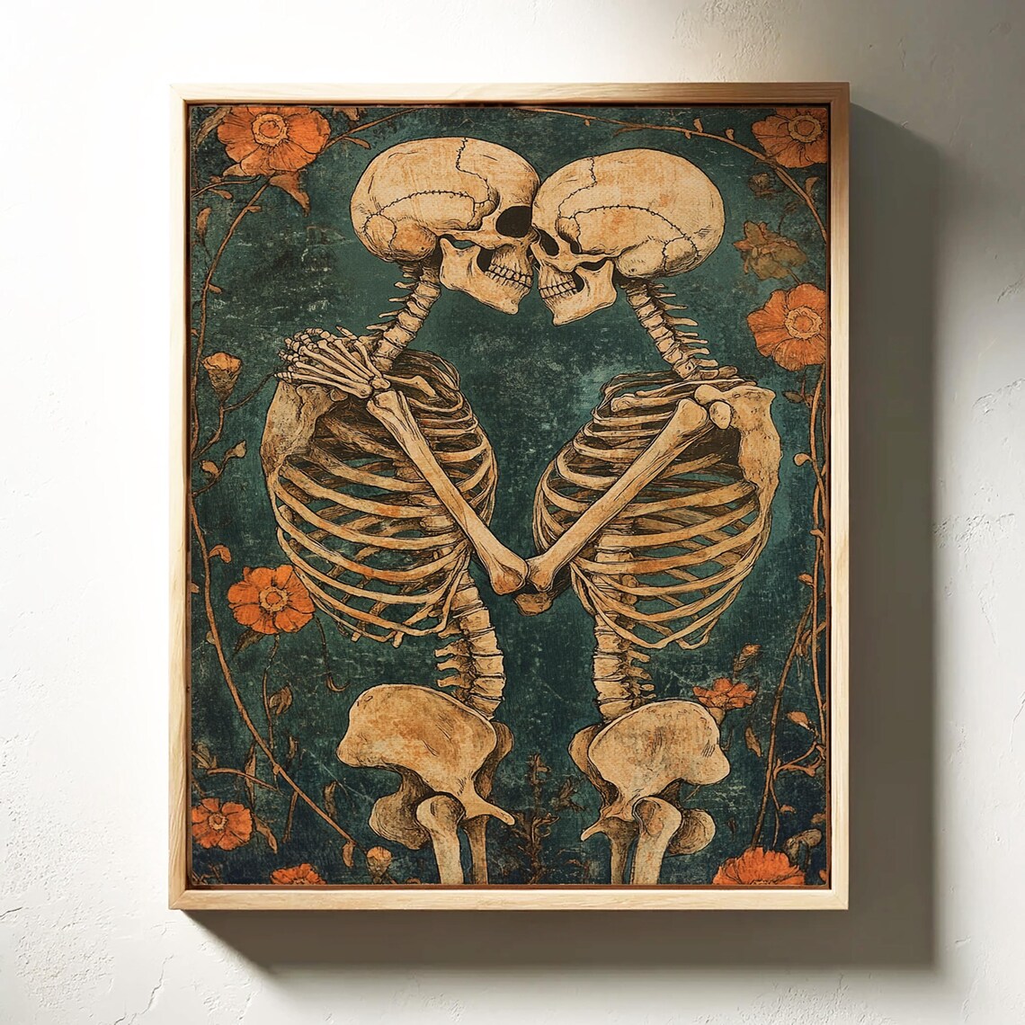Romantic Skeleton Couple, Whimsical Floral Design - Image 5
