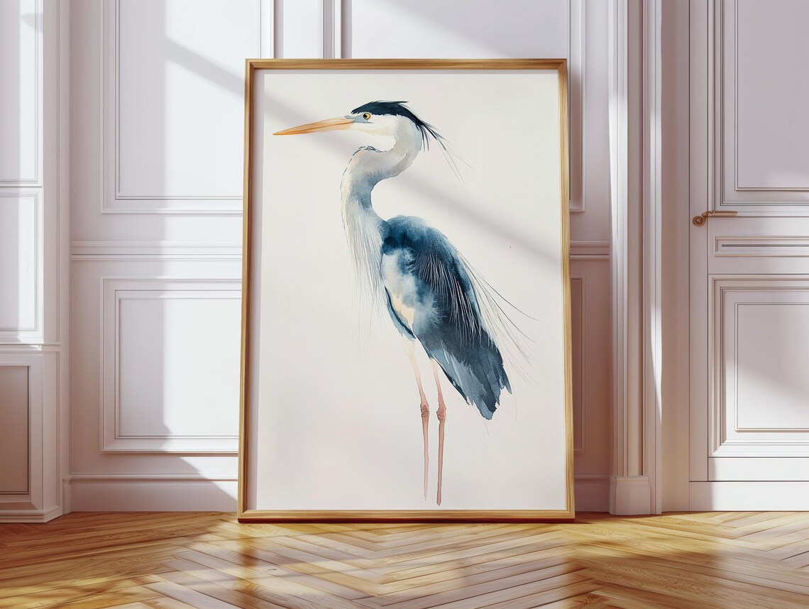 Elegant Heron Watercolor Art Print, Coastal Bird - Image 4