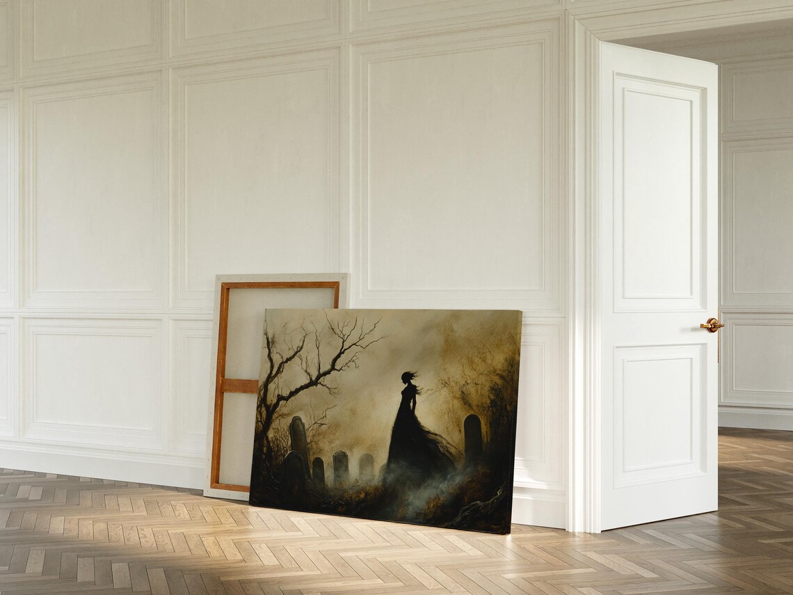 Haunting Gothic Graveyard Art, Victorian Ghost Silhouette - Image 2