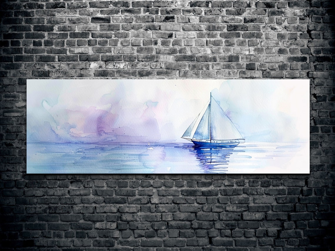 Panoramic Watercolor Sailboat Art Print - Image 2