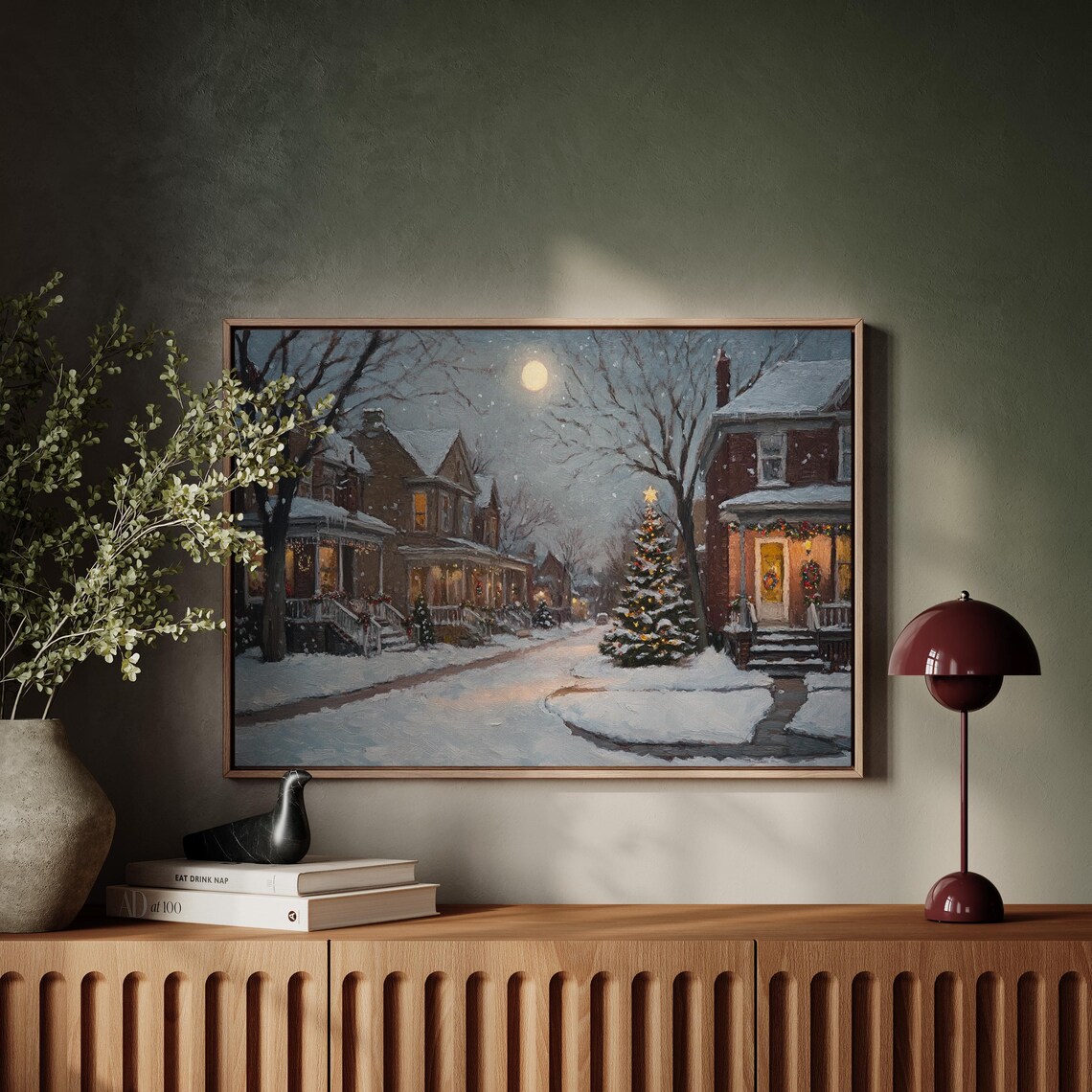 Christmas Street Scene, Moonlit Winter Wonderland