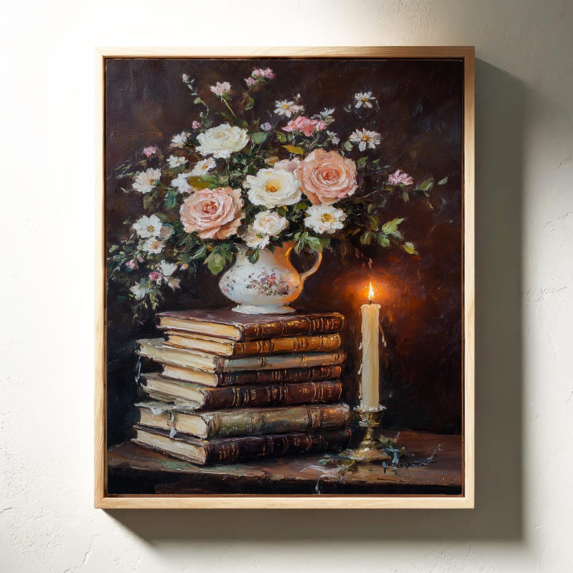 Vintage Roses and Candlelight Floral Bouquet on Antique Books Poster - Image 4