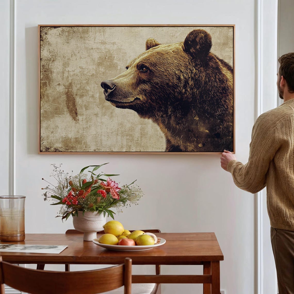 Grizzly Bear Profile on Aged Parchment Vintage Wildlife Poster - Image 2
