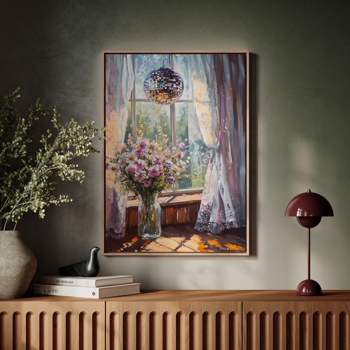 Sunlit Floral Still Life Wildflowers Disco Ball Window Scene Poster - Image 7