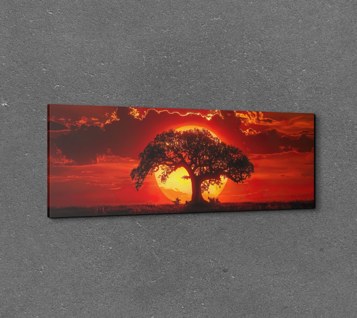 Big Sunset Behind Old Tree Wall Art Print Panoramic Wall Decor Home Decor Livingroom Art Ready To Hang Nature Decor Lone Tree - Image 5