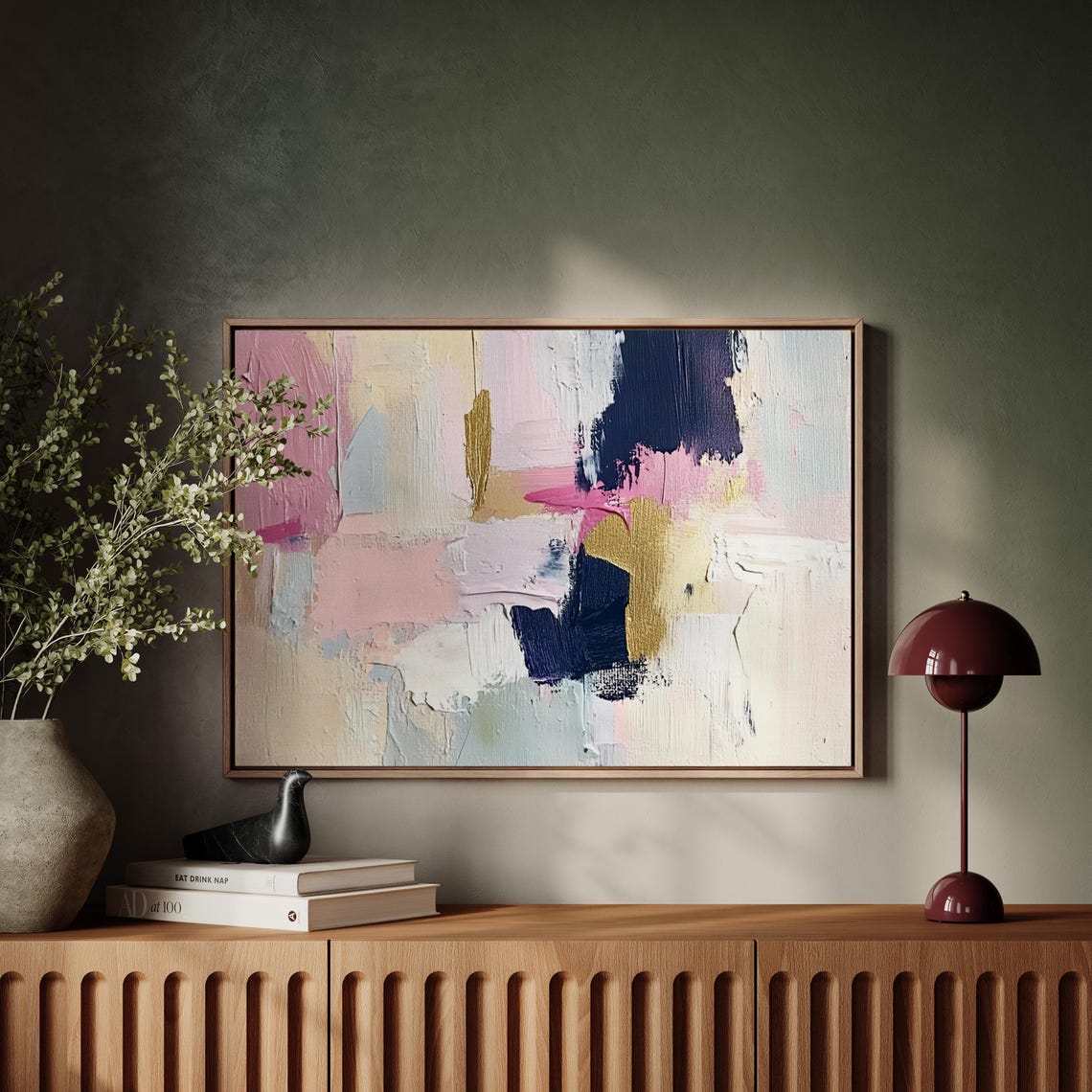 Pink Navy Gold Abstract Impasto Textured Modern Art Painting Poster - Image 5